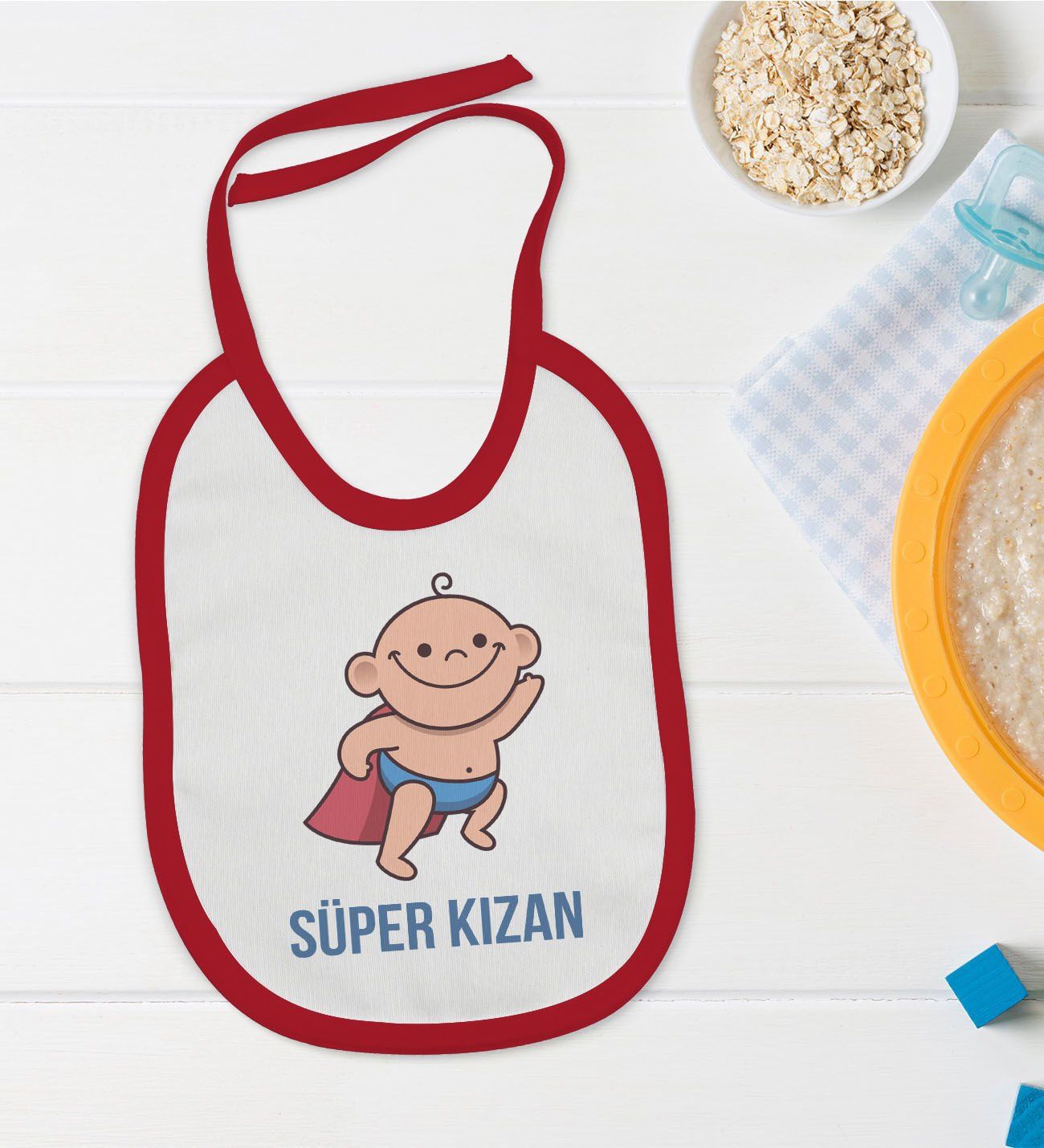 BK Kids Süper Kızan Tasarımlı Kırmızı Bebek Mama Önlüğü-1