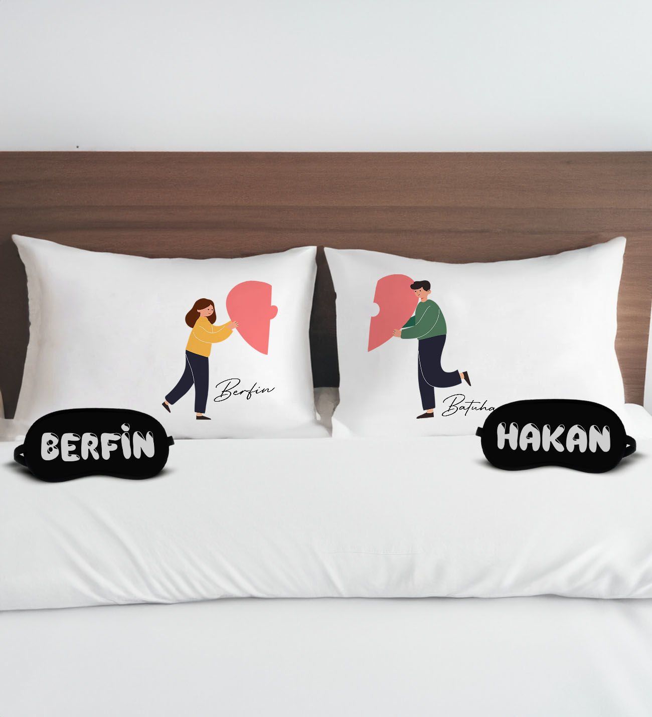 BK Gift Kişiye Özel Sevgili Tasarımlı Pamuklu Yastık Kılıfı ve Göz Bandı Çift Uyku Seti-13, Tasarım Ev Tekstili, Uyku Bandı, Ev Hediyesi