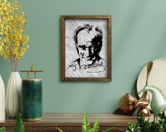 BK Home Atatürk Tasarımlı Doğal Masif Ahşap Çerçeveli Tablo 45x65cm-35