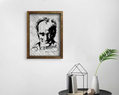 BK Home Atatürk Tasarımlı Doğal Masif Ahşap Çerçeveli Tablo 45x65cm-35
