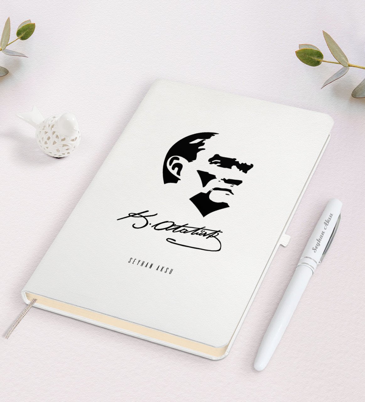 Kişiye Özel Atatürk Temalı Beyaz Defter ve Kalem Hediye Seti-24