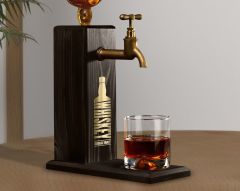 BK Gift Aynalı Altın Kabartma Musluklu Doğal Siyah(Ebony) Ahşap Viski Standı, Home Bar, İçecek Dispenseri, Ahşap İçecek Çeşmesi-3