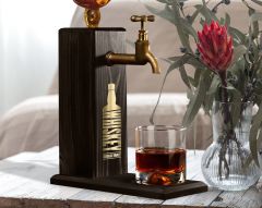 BK Gift Aynalı Altın Kabartma Musluklu Doğal Siyah(Ebony) Ahşap Viski Standı, Home Bar, İçecek Dispenseri, Ahşap İçecek Çeşmesi-3