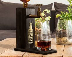 BK Gift Aynalı Altın Kabartma Musluklu Doğal Siyah(Ebony) Ahşap Viski Standı, Home Bar, İçecek Dispenseri, Ahşap İçecek Çeşmesi-3