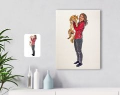 Kişiye Özel Tam Boy Kız ve Kedi Karikatürlü Kanvas Tablo 30x50cm-1