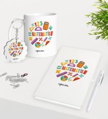 Kişiye Özel Matematik Öğretmeni Kupa Anahtarlık Beyaz Defter Kalem Hediye Seti-13