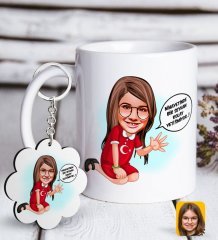 Kişiye Özel Kız Çocuk Kolay Yetişmiyor Karikatürlü Beyaz Kupa ve Anahtarlık Hediye Seti-3