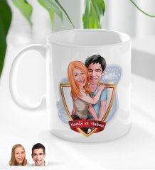 Kişiye Özel İsimli Sevgililer Karikatürlü Beyaz Kupa Bardak-85