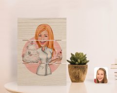 Kişiye Özel Kadın Aşçı Karikatürlü Otantik Masaüstü Ahşap Palet Çerçeve-3