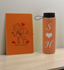 BK Gift Sevgiliye Özel İsimli Turuncu Defter ve Somon Cam Matara Hediye Seti-9, Sevgiliye Hediye, Sevgililer Günü, Yeni İş Hediyesi