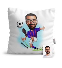 Kişiye Özel Futbolcu Bordo Mavi Karikatür Saten Yastık - 1