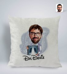 Kişiye Özel İsimli Erkek Radyolojist Karikatürlü Kare Araç Koltuk Yastığı-1