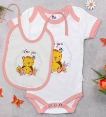 BK Kids Love You Tasarımlı Pembe Bebek Body Zıbın ve Mama Önlüğü Hediye Seti-1