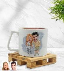 Kişiye Özel Sevgililer Karikatürlü Middle Beyaz Kupa Bardak Model 98