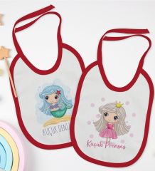 BK Kids Küçük Deniz Kızı ve Prenses Tasarımlı 2’li Kırmızı Mama Önlüğü-1