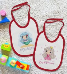 BK Kids Küçük Deniz Kızı ve Prenses Tasarımlı 2’li Kırmızı Mama Önlüğü-1