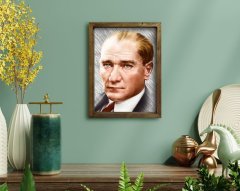BK Home Atatürk Tasarımlı Doğal Masif Ahşap Çerçeveli Tablo 45x65cm-34