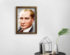 BK Home Atatürk Tasarımlı Doğal Masif Ahşap Çerçeveli Tablo 45x65cm-34