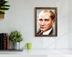 BK Home Atatürk Tasarımlı Doğal Masif Ahşap Çerçeveli Tablo 45x65cm-34
