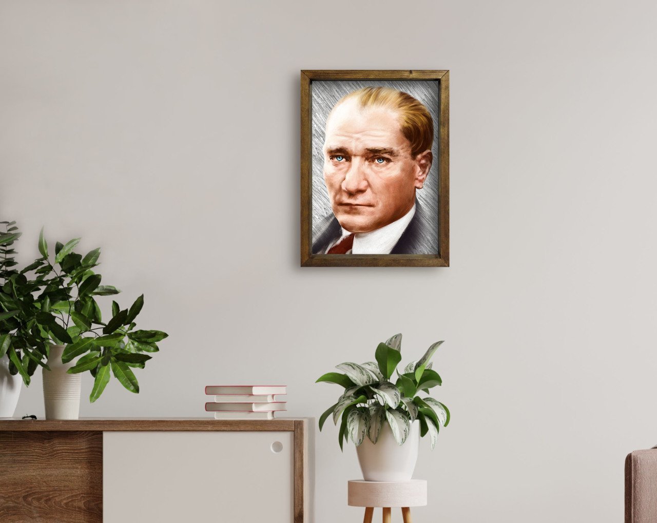 BK Home Atatürk Tasarımlı Doğal Masif Ahşap Çerçeveli Tablo 45x65cm-34