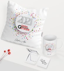 BK Gift Kişiye Özel 2023 Sana Mutluluk Getirsin Temalı Beyaz Kupa Ayna Yastık Seti