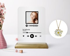 Kişiye Özel Fotoğraflı Spotify Barkodlu Plak ve Çift İsimli Papatya Kolye Seti-2