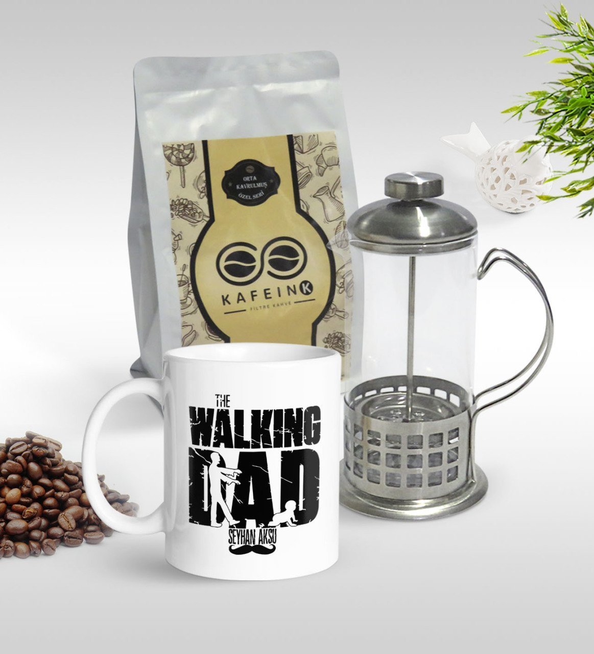 Kişiye Özel The Walking Dad Tasarımlı Kupa & French Press & 250gr Filtre Kahve Hediye Seti-2