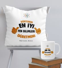 Kişiye Özel Fen Bilimleri Öğretmeni Temalı Yastık Kupa Seti - 1