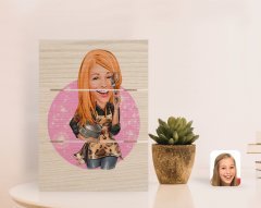 Kişiye Özel Kadın Aşçı Karikatürlü Otantik Masaüstü Ahşap Palet Çerçeve-2