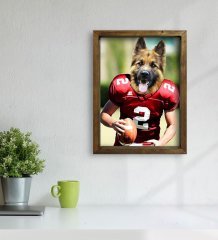 Evcil Dostlara Özel Amerikan Futbolcusu Tasarımlı Portre Doğal Masif Ahşap Çerçeveli Tablo 45x65cm-7
