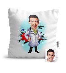 Kişiye Özel Doktor Karikatür Saten Yastık - 3