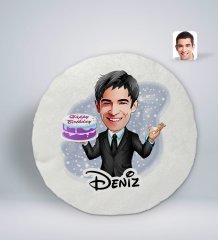 Kişiye Özel İsimli Erkek Doğum Günü Karikatürlü Yuvarlak Araç Koltuk Yastığı-2