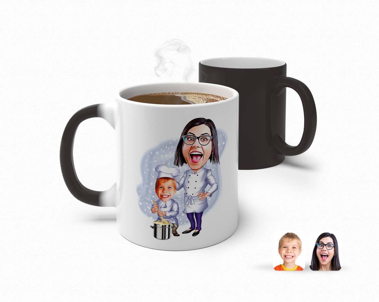 Kişiye Özel Anneler Günü Temalı Anne Oğul Masterchef Karikatürlü Sihirli Kupa Bardak-1