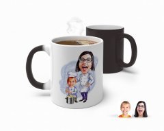 Kişiye Özel Anneler Günü Temalı Anne Oğul Masterchef Karikatürlü Sihirli Kupa Bardak-1