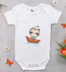 BK Kids Sevimli Denizci Tasarımlı Beyaz Bebek Body Zıbın-1