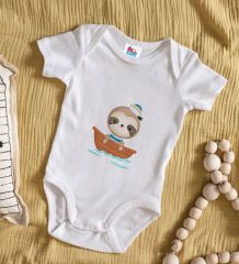 BK Kids Sevimli Denizci Tasarımlı Beyaz Bebek Body Zıbın-1