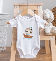 BK Kids Sevimli Denizci Tasarımlı Beyaz Bebek Body Zıbın-1