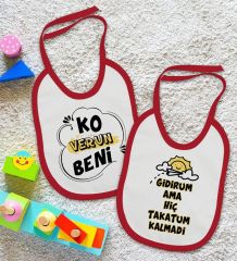 BK Kids Ko Verun Beni ve Takatum Kalmadi Tasarımlı 2’li Kırmızı Mama Önlüğü-1