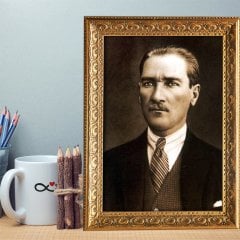Altın Yaldız Çerçeveli A4 Atatürk Tablosu - 5