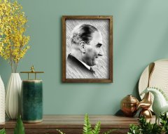 BK Home Atatürk Tasarımlı Doğal Masif Ahşap Çerçeveli Tablo 45x65cm-33