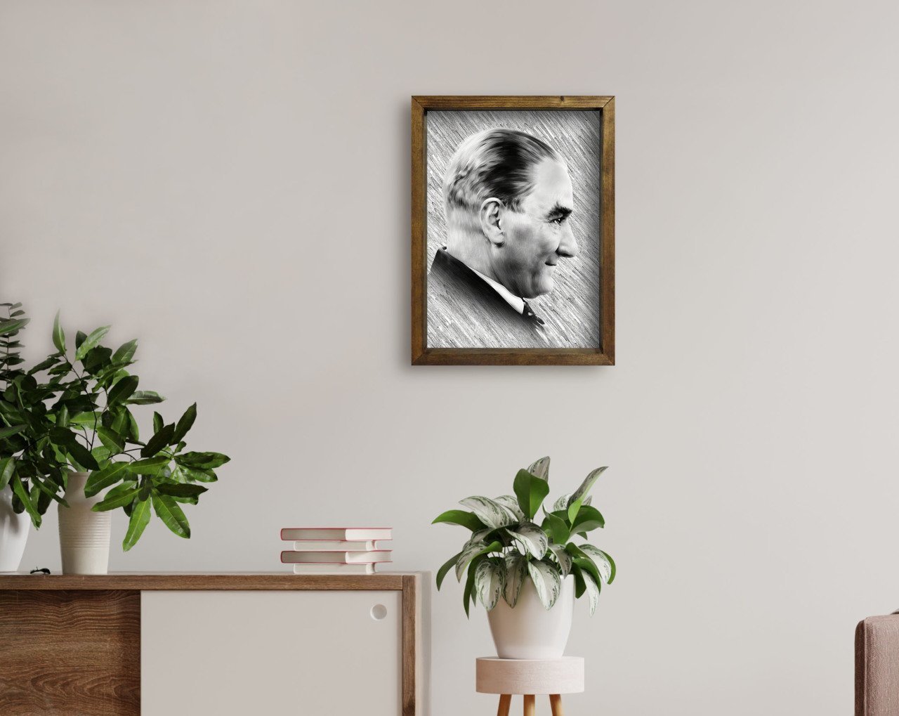 BK Home Atatürk Tasarımlı Doğal Masif Ahşap Çerçeveli Tablo 45x65cm-33