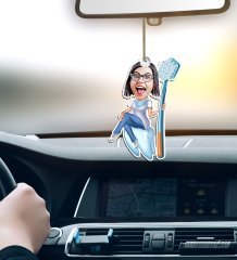 Kişiye Özel Bayan Diş Hekimi Karikatürlü Ahşap Araba Dikiz Ayna Süsü-2