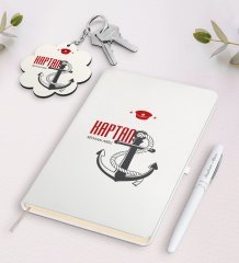 Kişiye Özel Kaptan Beyaz Defter Kalem Ve Anahtarlık Hediye Seti-1