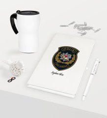 Kişiye Özel Polis Özel Harekat Temalı Beyaz Defter Kalem Termos Mug Seti