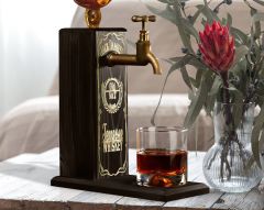 BK Gift Aynalı Altın Kabartma Musluklu Doğal Siyah(Ebony) Ahşap Viski Standı, Home Bar, İçecek Dispenseri, Ahşap İçecek Çeşmesi-1