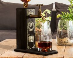 BK Gift Aynalı Altın Kabartma Musluklu Doğal Siyah(Ebony) Ahşap Viski Standı, Home Bar, İçecek Dispenseri, Ahşap İçecek Çeşmesi-1