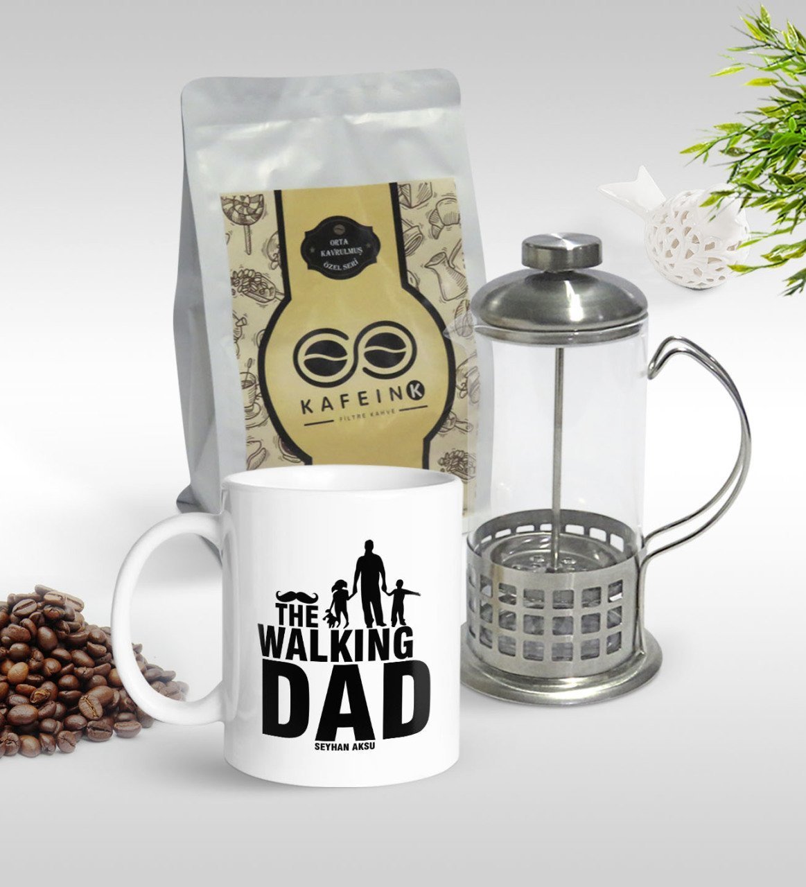 Kişiye Özel The Walking Dad Tasarımlı Kupa & French Press & 250gr Filtre Kahve Hediye Seti-1