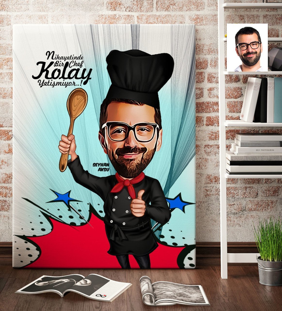 Kişiye Özel Bay Master Chef Karikatür Kanvas Tablo (70 x 100 cm.) 3