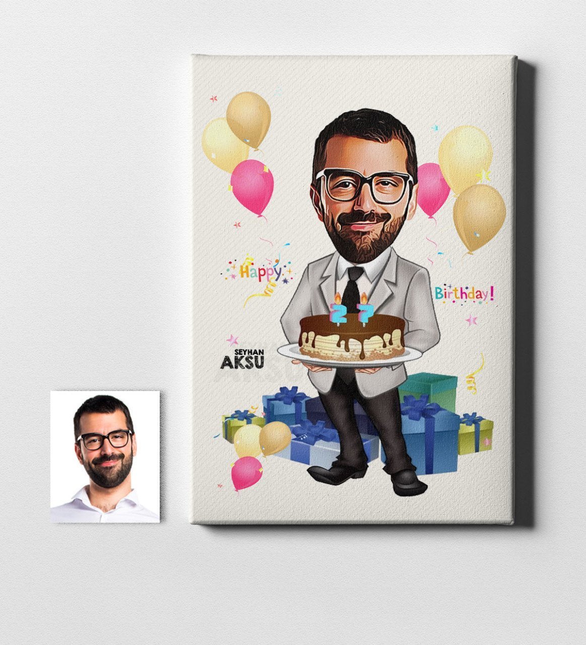 Kişiye Özel Doğum Günü Karikatür Kanvas Tablo (50 x 70 cm.) 15