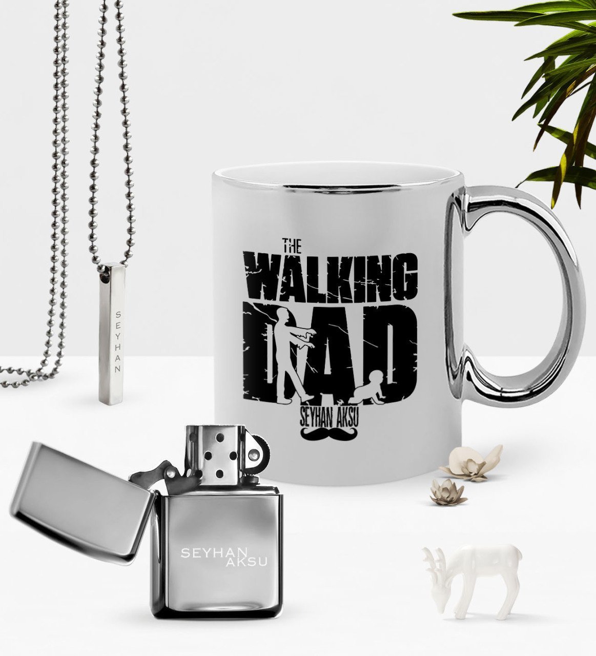 Kişiye Özel The Walking Dad Krom Kupa Benzinli Çakmak Kolye Seti-2